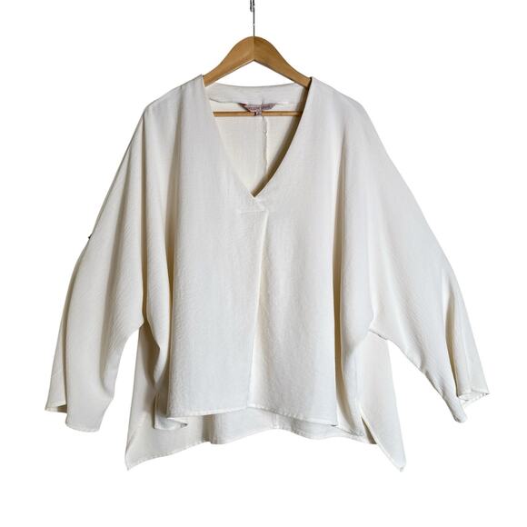 Willow Drive Women's 3/4 Sleeve V-Neck Hi-Low Relaxed Pullover Top Size XL Cream - Picture 1 of 8